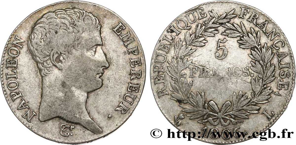 5 francs Napoléon Empereur, Calendrier grégorien 1806 Bayonne F.304/7 VF25 