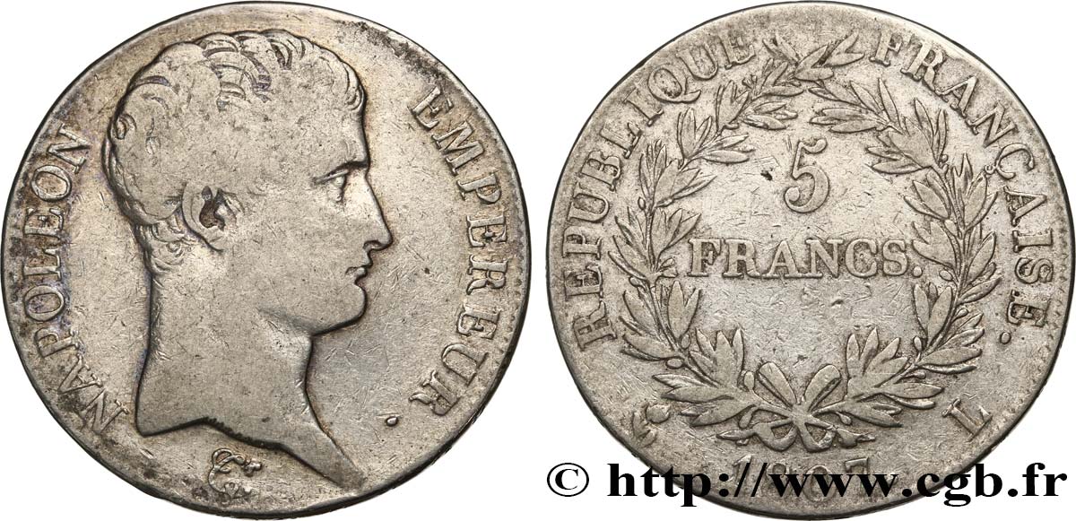 5 francs Napoléon Empereur, Calendrier grégorien 1807 Bayonne F.304/18 BC20 