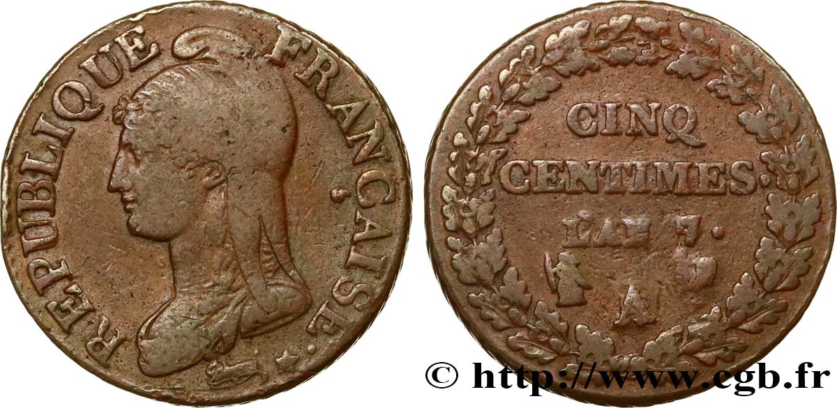 Cinq centimes Dupré, grand module 1799 Paris/Orléans F.115/57 TB35 