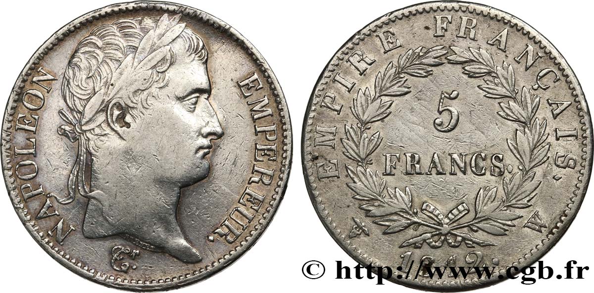 5 francs Napoléon Empereur, Empire français 1812 Lille F.307/57 TTB 