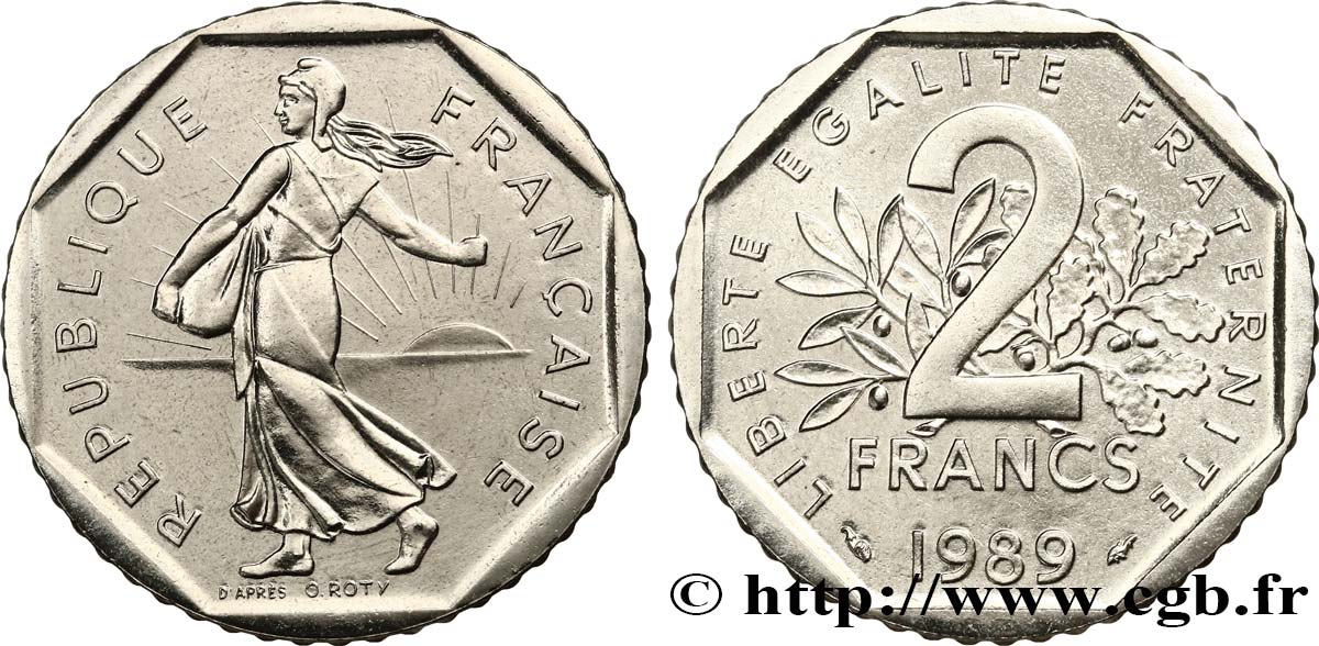 2 francs Semeuse, nickel, Brillant Universel 1989 Pessac F.272/13 MS 