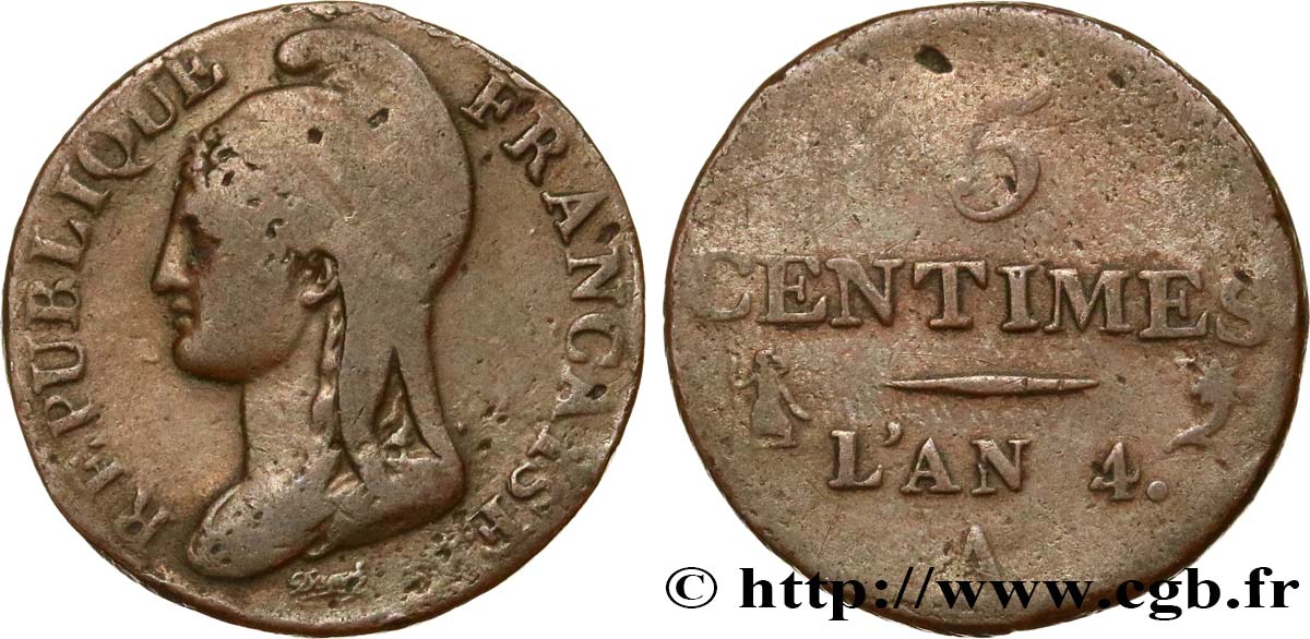 5 centimes Dupré, petit module 1796 Paris F.113/1 TB20 