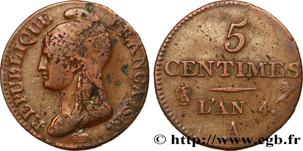 5 centimes Dupré, petit module 1796 Paris F.113/1 BC 