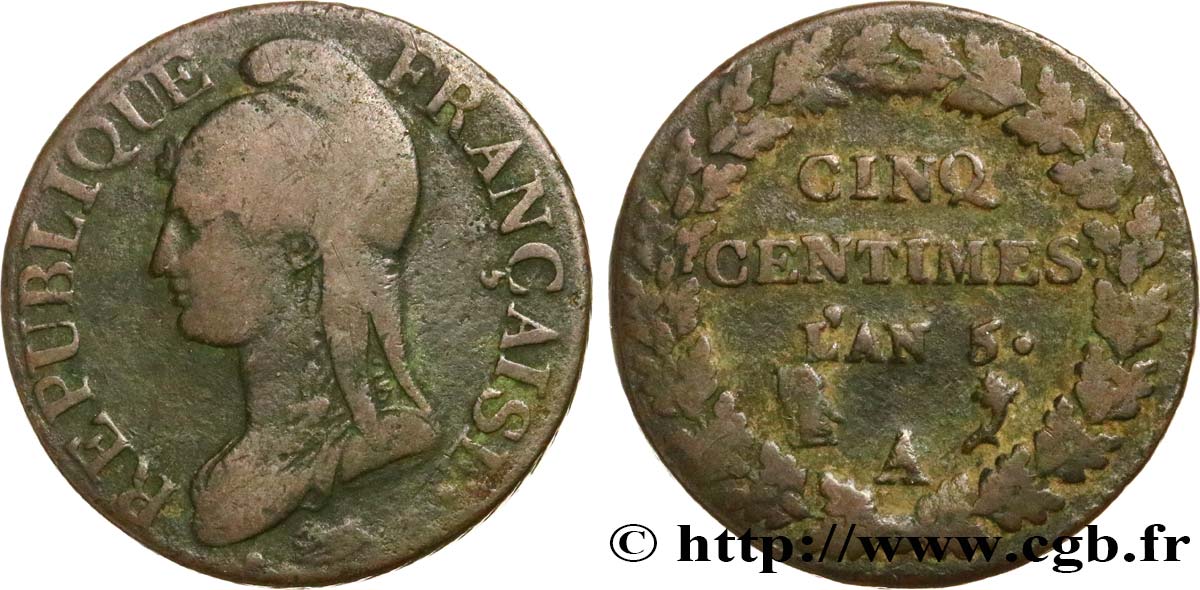 Cinq centimes Dupré, grand module 1797 Paris F.115/1 BC25 