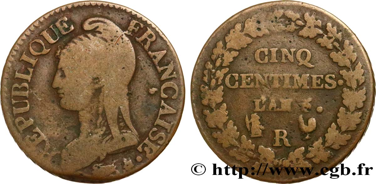 Cinq centimes Dupré, grand module 1797 Orléans F.115/28 BC25 