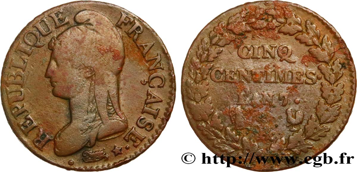 Cinq centimes Dupré, grand module 1799 Paris F.115/46 BC 