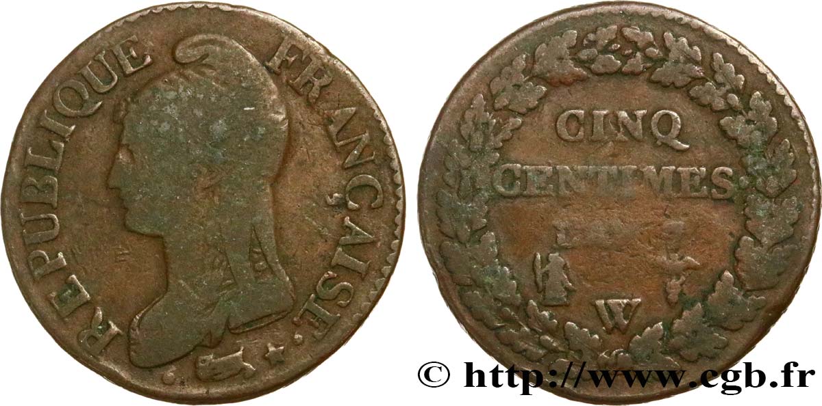 Cinq centimes Dupré, grand module 1799 Lille F.115/73 TB15 