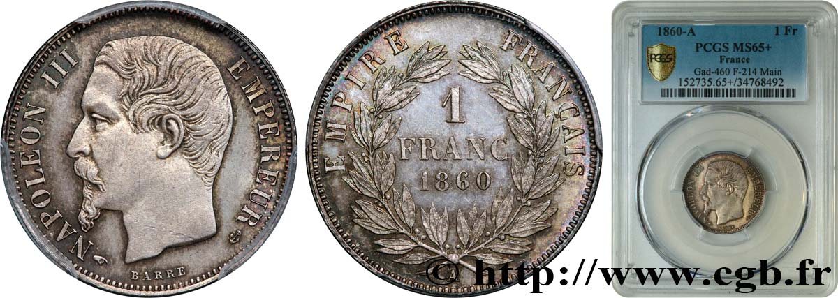 1 franc Napoléon III, tête nue 1860 Paris F.214/14 MS65 PCGS