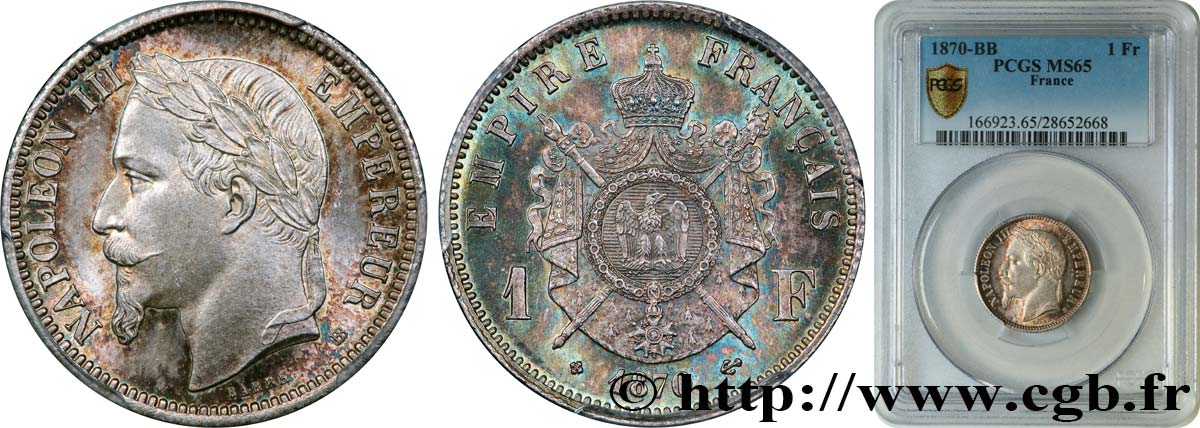 1 franc Napoléon III, tête laurée 1870 Strasbourg F.215/16 ST65 PCGS