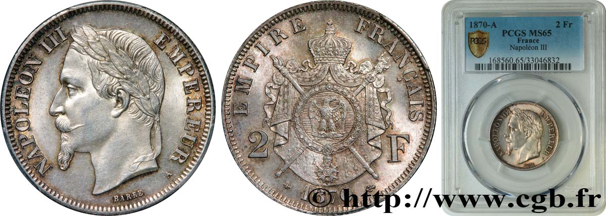 2 francs Napoléon III, tête laurée 1870 Paris F.263/12 ST65 PCGS