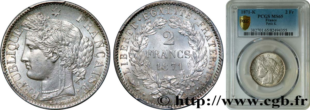 2 francs Cérès, avec légende 1871 Bordeaux F.265/7 FDC65 PCGS
