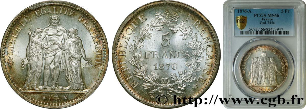 5 francs Hercule 1876 Paris F.334/17 MS66 PCGS