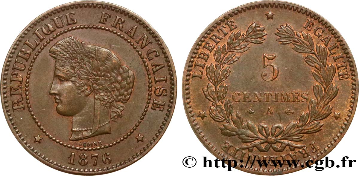 5 centimes Cérès 1876 Paris F.118/13 TTB53 
