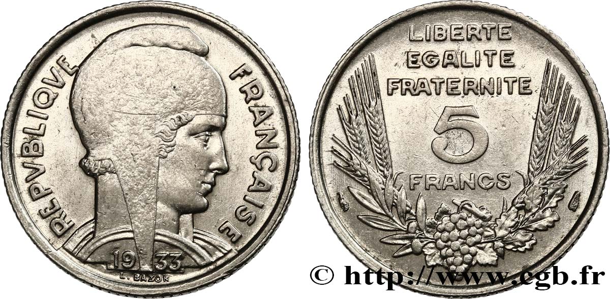 5 francs Bazor 1933  F.335/2 TTB+ 