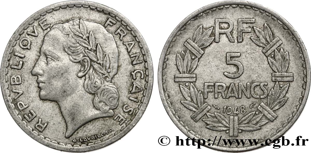 5 francs Lavrillier, aluminium 1948 Beaumont-Le-Roger F.339/15 TB35 
