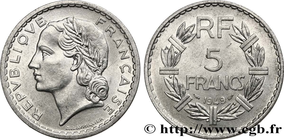 5 francs Lavrillier, aluminium 1949  F.339/17 VZ60 