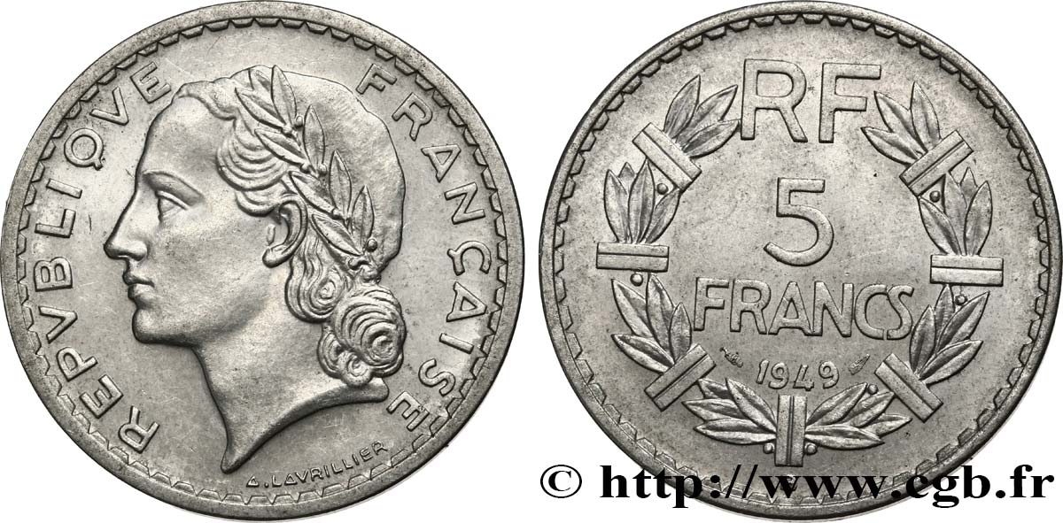 5 francs Lavrillier, aluminium 1949 Beaumont-le-Roger F.339/19 EBC58 