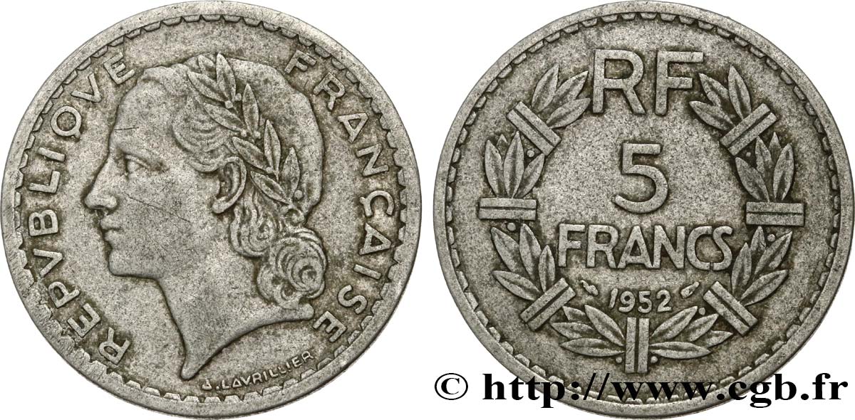 5 francs Lavrillier, aluminium 1952  F.339/22 MB 