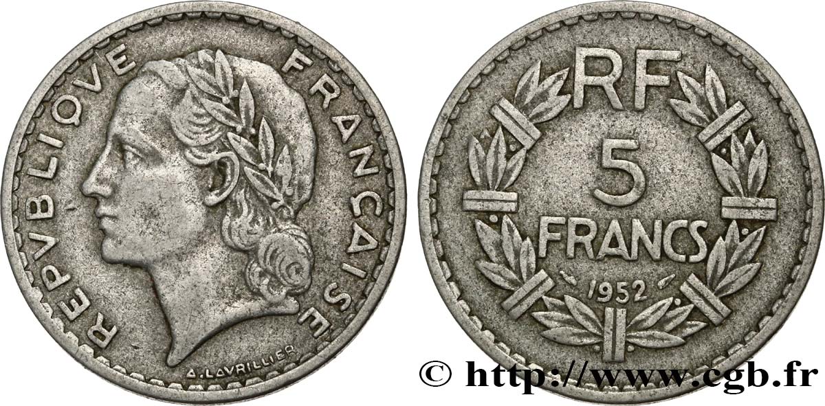 5 francs Lavrillier, aluminium 1952  F.339/22 S 