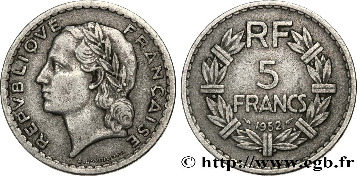 5 francs Lavrillier, aluminium 1952  F.339/22 TB 