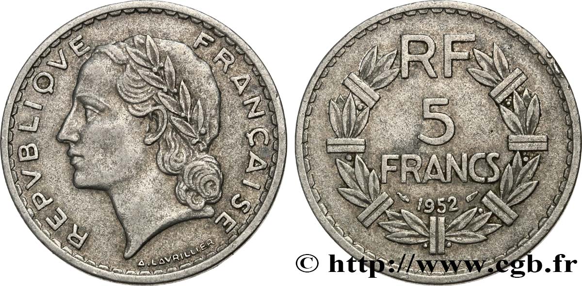 5 francs Lavrillier, aluminium 1952  F.339/22 S 