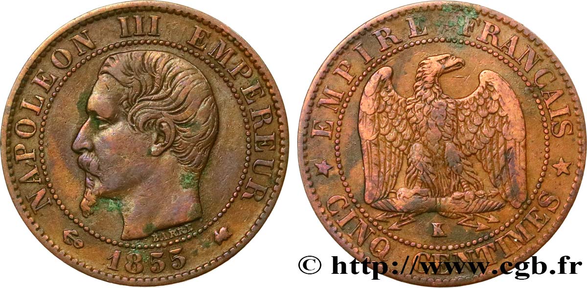 Cinq centimes Napoléon III, tête nue 1855 Bordeaux F.116/25 MBC40 