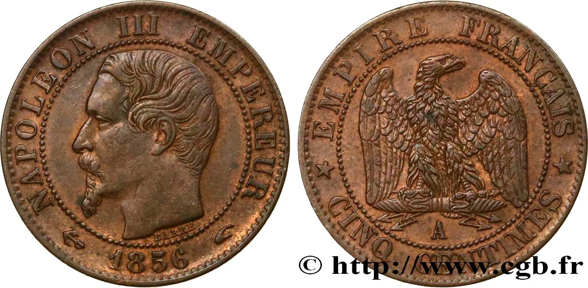 Cinq centimes Napoléon III, tête nue 1856 Paris F.116/30 MBC53 