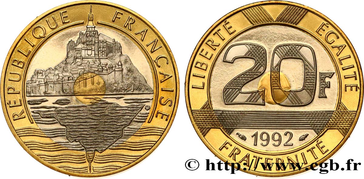 20 francs Mont Saint-Michel, Belle Épreuve 1992 Pessac F.403/2 var. MS 