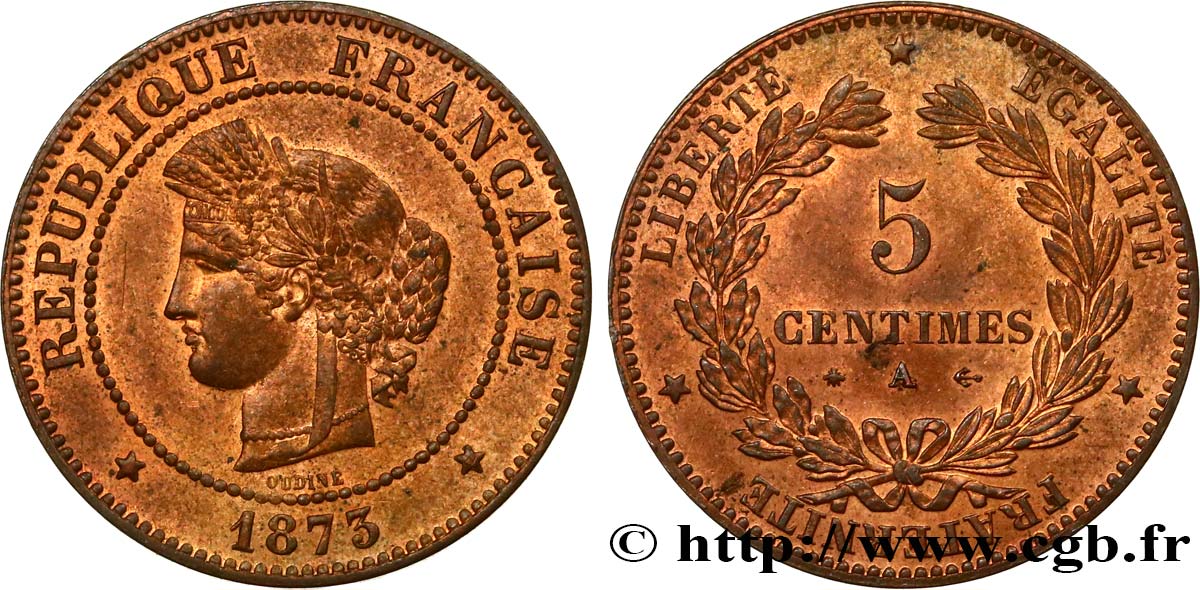 5 centimes Cérès 1873 Paris F.118/7 MS60 