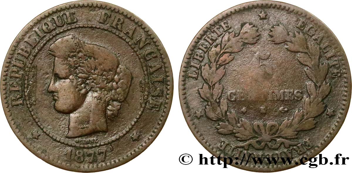 5 centimes Cérès 1877 Bordeaux F.118/16 SGE12 