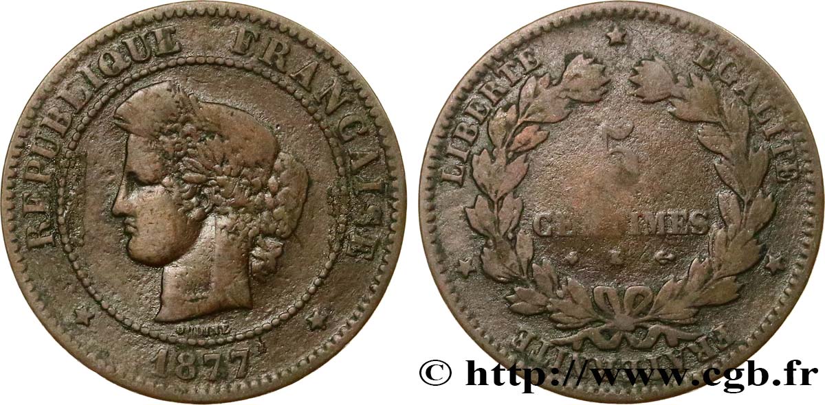 5 centimes Cérès 1877 Bordeaux F.118/16 B12 