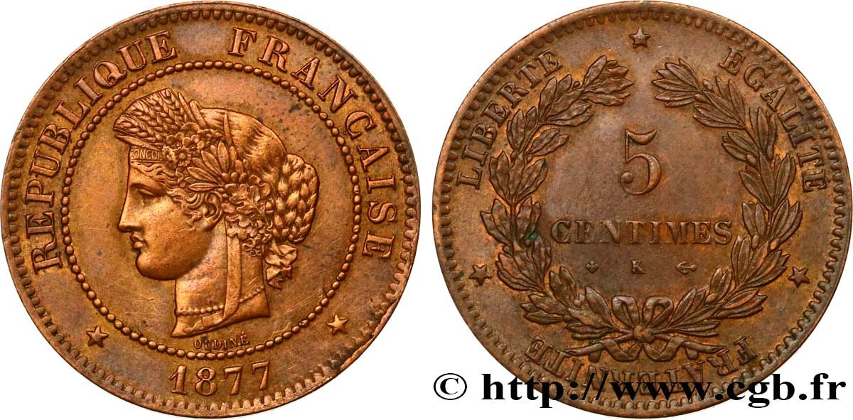 5 centimes Cérès 1877 Bordeaux F.118/16 TTB 