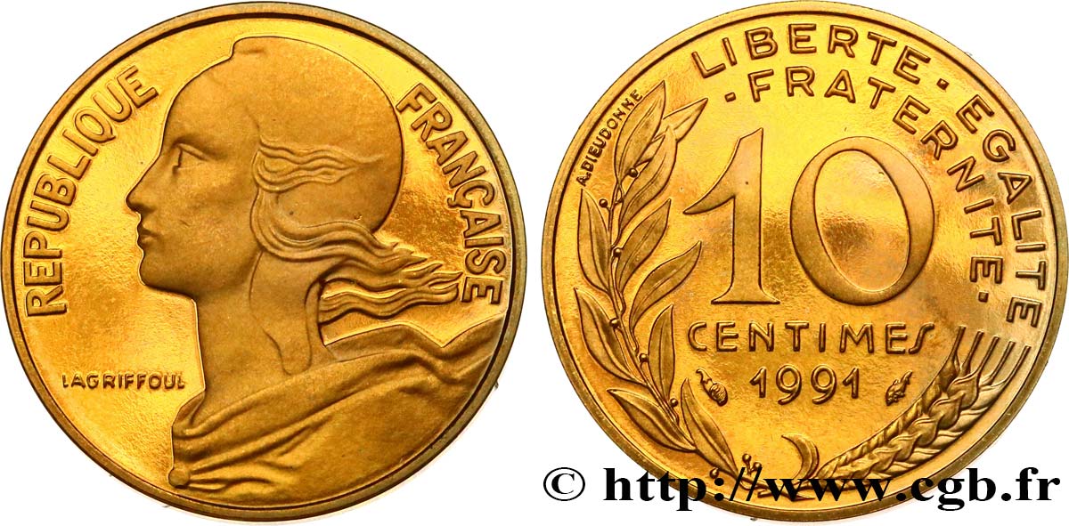 10 centimes Marianne, BE (Belle Épreuve) 1991 Pessac F.144/31 var. FDC 