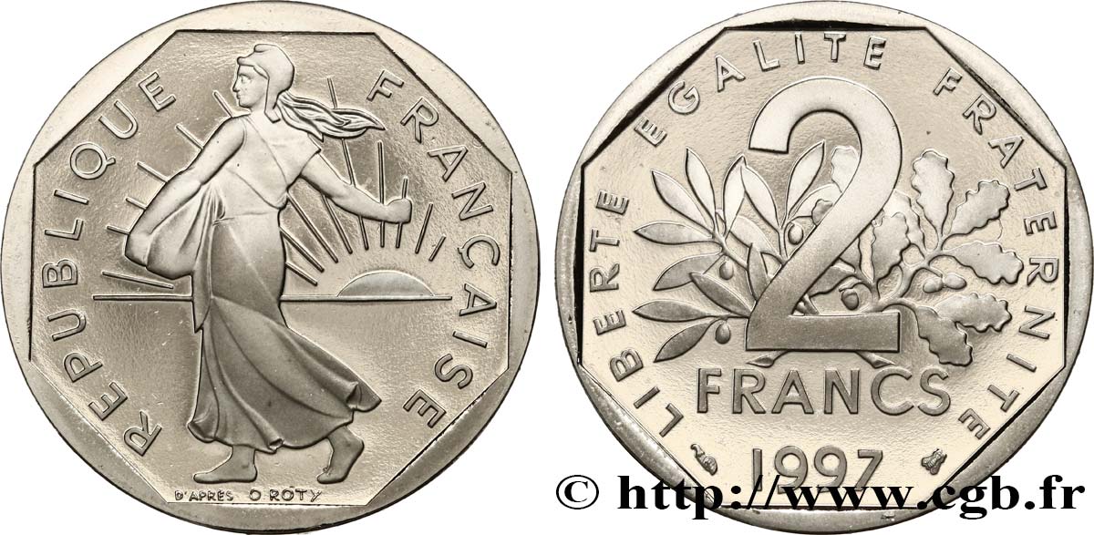 2 francs Semeuse, nickel, BE (Belle Épreuve) 1997 Pessac F.272/25 var. MS 