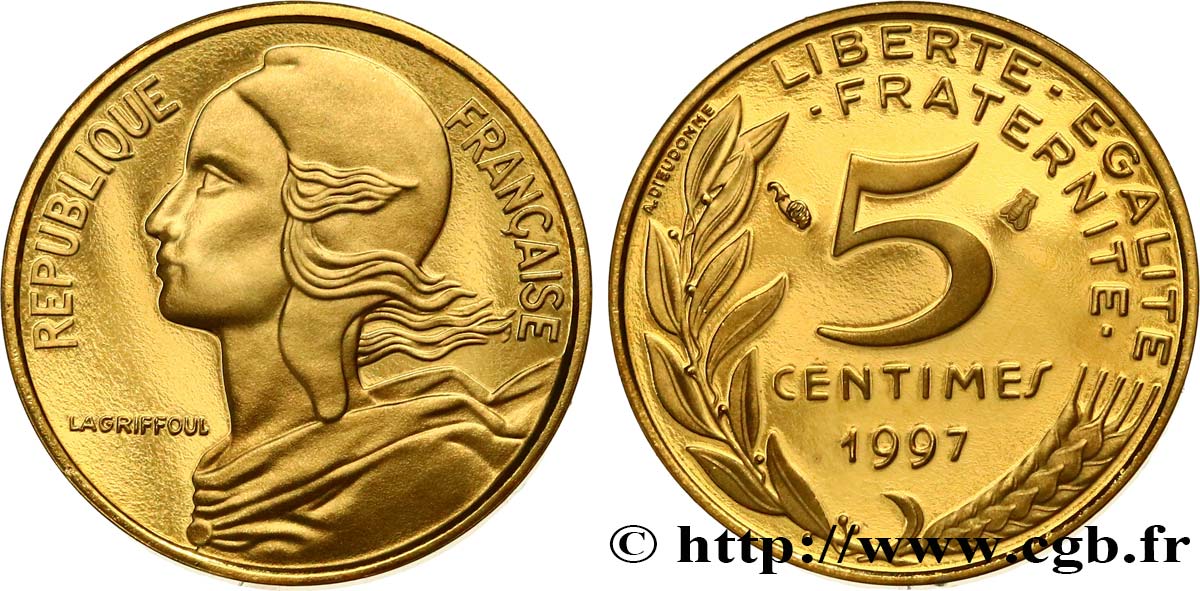 5 centimes Marianne, BE (Belle Épreuve), 4 plis 1997 Pessac F.125/40 var. ST 