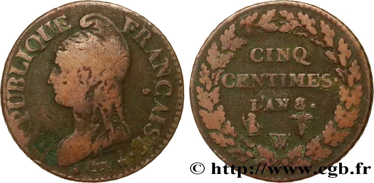 Cinq centimes Dupré, grand module 1800 Lille F.115/140 B12 
