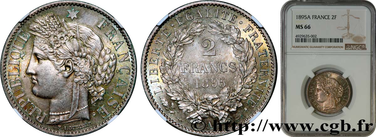 2 francs Cérès, avec légende 1895 Paris F.265/17 ST66 NGC