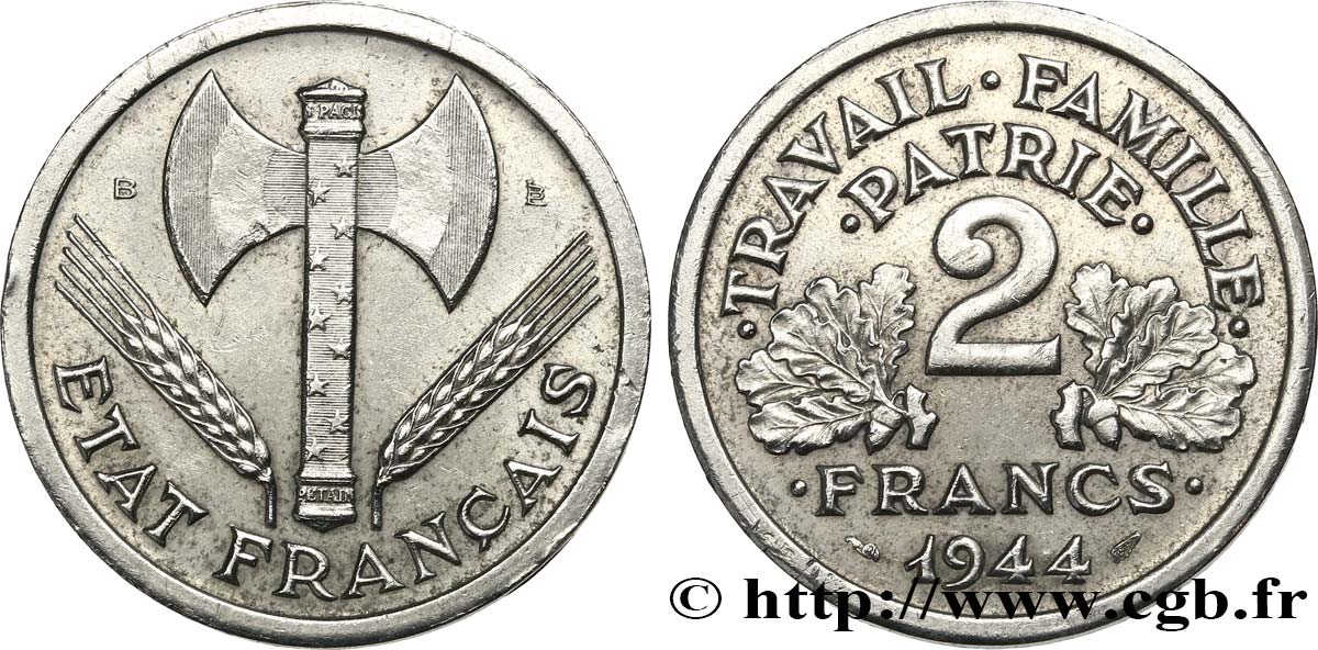 2 francs Francisque 1944 Beaumont-Le-Roger F.270/5 TTB+ 