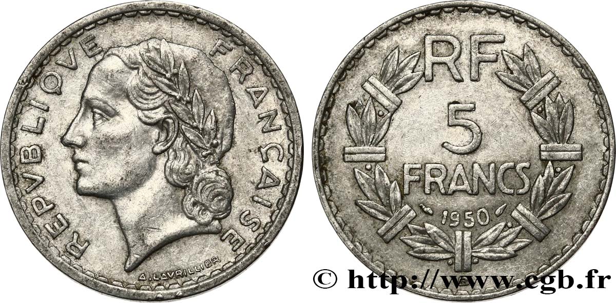 5 francs Lavrillier, aluminium 1950 Beaumont-Le-Roger F.339/21 fSS 