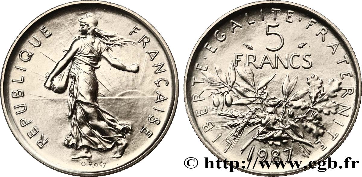 5 francs Semeuse, nickel, Brillant Universel 1987 Pessac F.341/19 MS 
