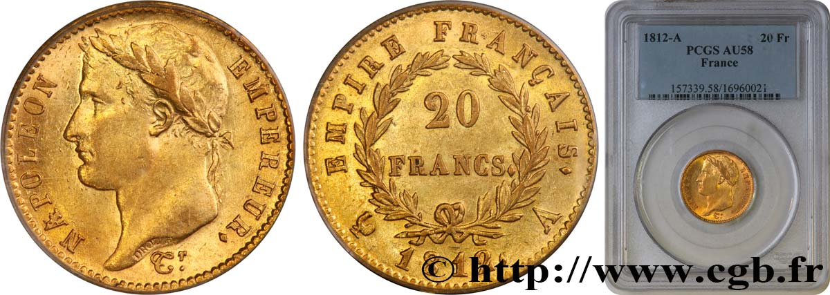 20 francs or Napoléon tête laurée, Empire français 1812 Paris F.516/22 SPL58 PCGS
