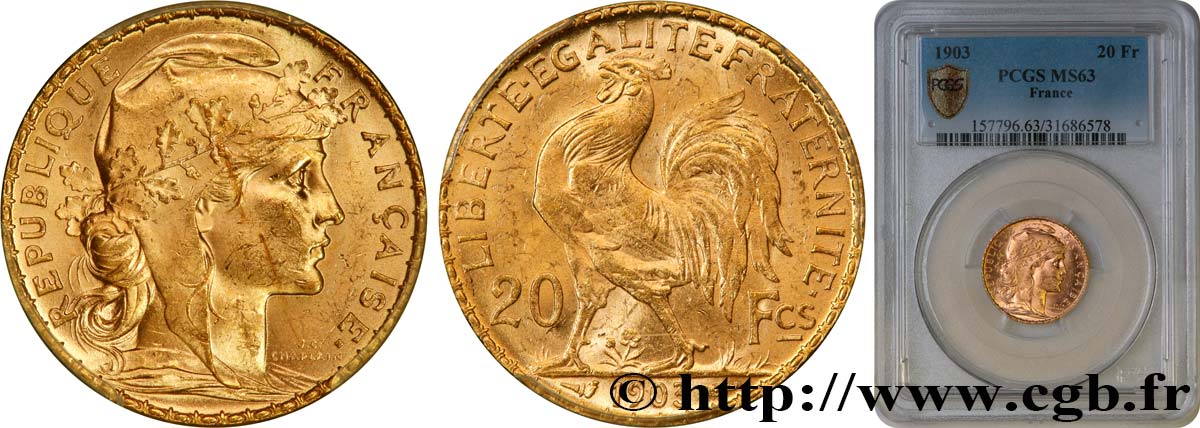 20 francs or Coq, Dieu protège la France 1903 Paris F.534/8 SPL63 PCGS