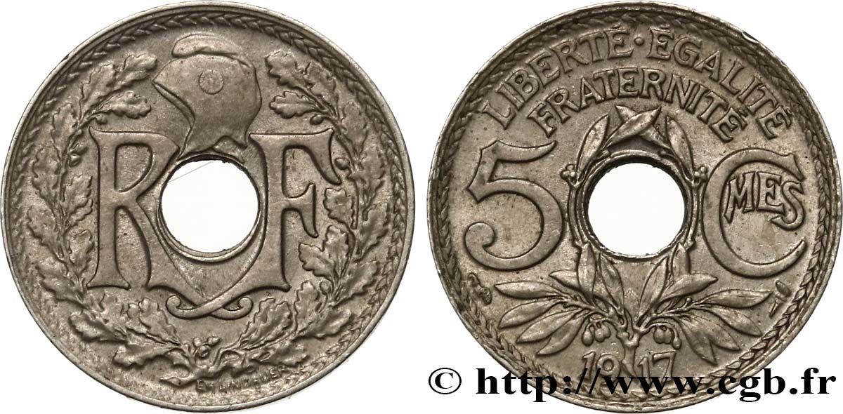 5 centimes Lindauer, grand module 1917 Paris F.121/1 AU53 