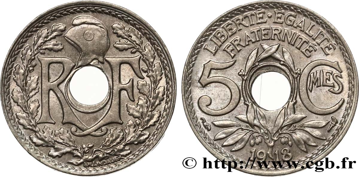 5 centimes Lindauer, grand module 1918 Paris F.121/2 SPL60 