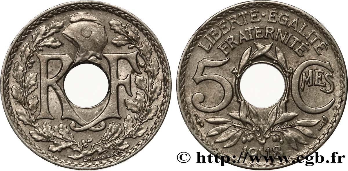 5 centimes Lindauer, grand module 1918 Paris F.121/2 EBC55 