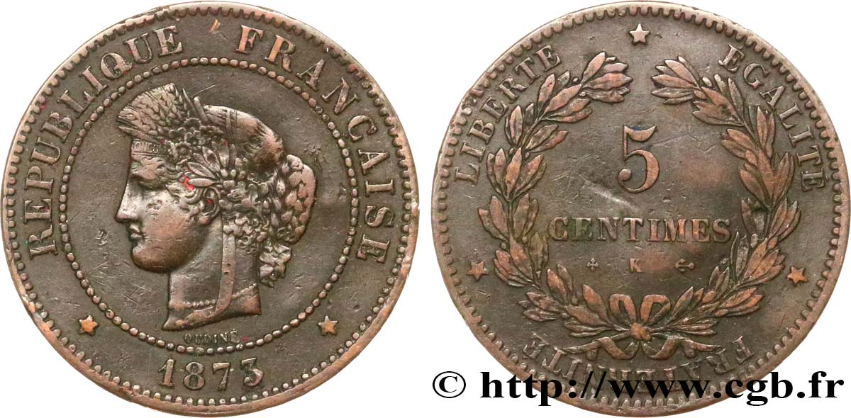 5 centimes Cérès 1873 Bordeaux F.118/8 BC 