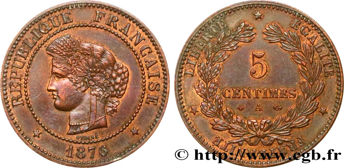 5 centimes Cérès 1876 Paris F.118/13 TTB+ 