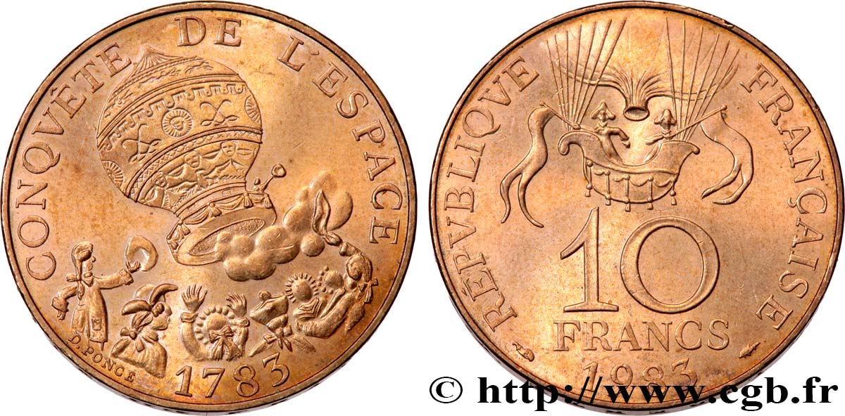 10 francs Conquête de l’Espace 1983  F.367/2 EBC55 