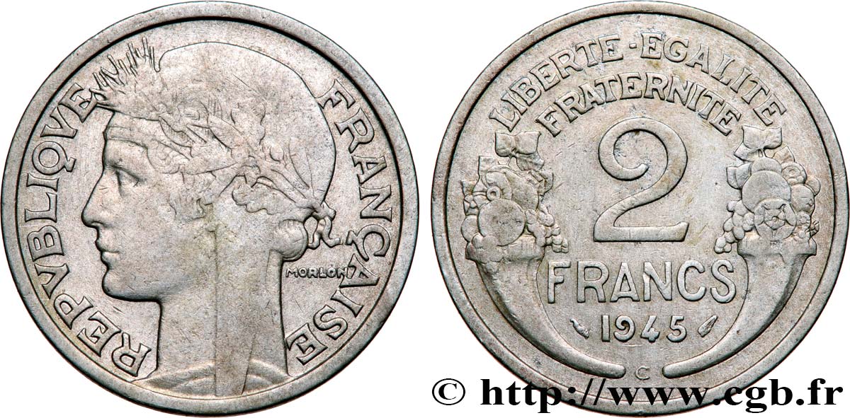2 francs Morlon, aluminium 1945 Castelsarrasin F.269/7 VF35 