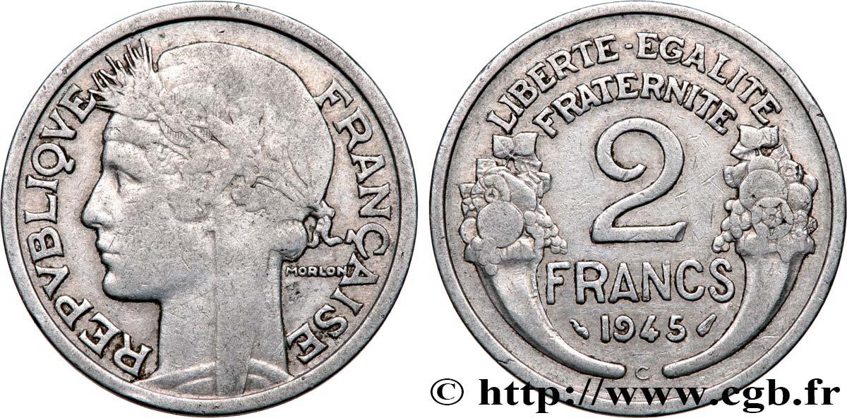 2 francs Morlon, aluminium 1945 Castelsarrasin F.269/7 VF25 